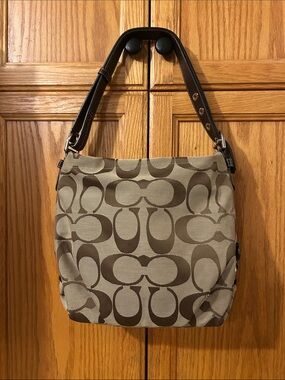 Coach Signature Canvas Shoulder Bag in Brown and Tan